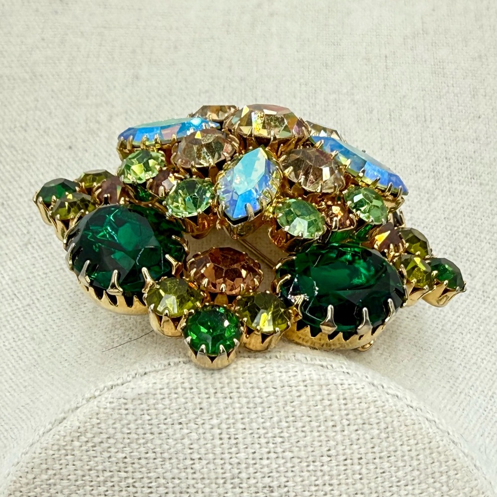 Vintage Juliana Style Green AB Rhinestone Dome Brooch Statement Piece D&E Look - Picture 7 of 17